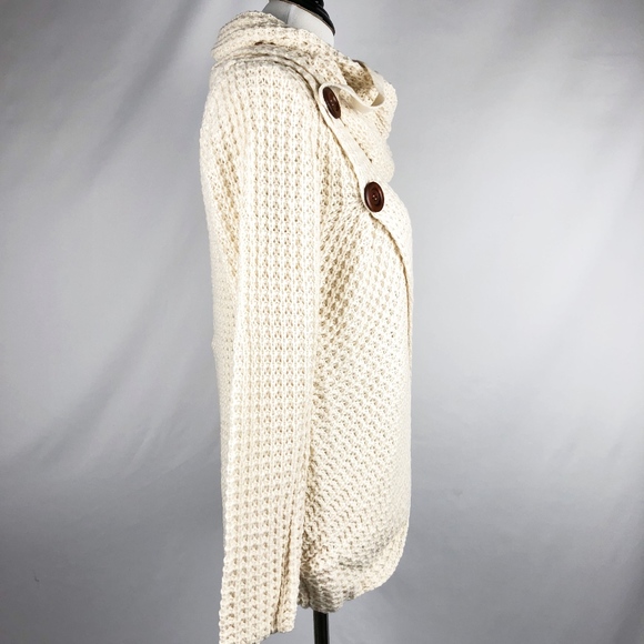 Cream Cowl Neck Knit Button Sweater Top - Picture 7 of 8